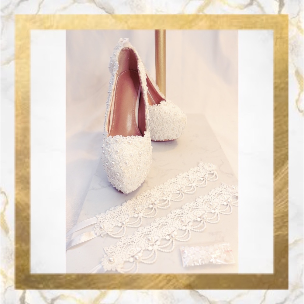 White Pearl & Lace Pumps